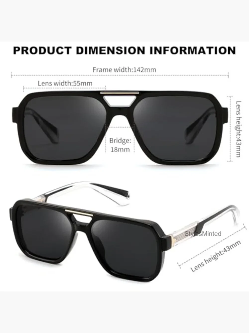 Retro Square Aviator Sunglasses for Men Women Large Frame UV Protection